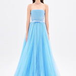 فستان سهرة طويل بياقة بدون أكمام ومطوي - 9198C