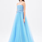 فستان سهرة طويل بياقة بدون أكمام ومطوي - 9198C