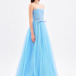 فستان سهرة طويل بياقة بدون أكمام ومطوي - 9198C