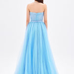 فستان سهرة طويل بياقة بدون أكمام ومطوي - 9198C