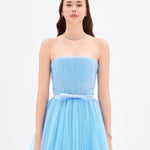 فستان سهرة طويل بياقة بدون أكمام ومطوي - 9198C