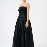 Straplez Yaka Prenses Kesim Uzun Abiye Elbise - 9050C - SİYAH