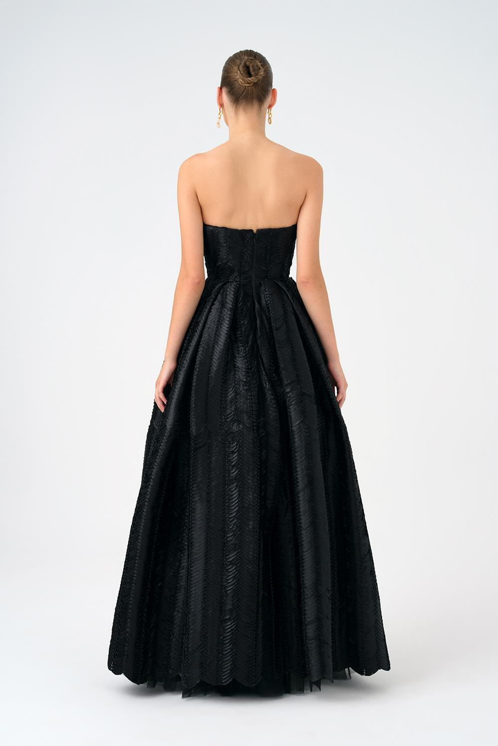 Straplez Yaka Prenses Kesim Uzun Abiye Elbise - 9050C - SİYAH