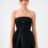 Straplez Yaka Prenses Kesim Uzun Abiye Elbise - 9050C - SİYAH