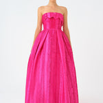 Straplez Yaka Prenses Kesim Uzun Abiye Elbise - 9050C - FUŞYA