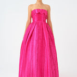 Straplez Yaka Prenses Kesim Uzun Abiye Elbise - 9050C - FUŞYA
