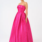 Straplez Yaka Prenses Kesim Uzun Abiye Elbise - 9050C - FUŞYA