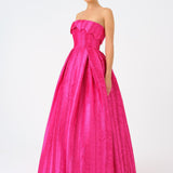 Straplez Yaka Prenses Kesim Uzun Abiye Elbise - 9050C - FUŞYA
