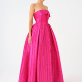 Straplez Yaka Prenses Kesim Uzun Abiye Elbise - 9050C - FUŞYA