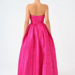 Straplez Yaka Prenses Kesim Uzun Abiye Elbise - 9050C - FUŞYA