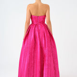 Straplez Yaka Prenses Kesim Uzun Abiye Elbise - 9050C - FUŞYA
