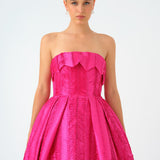 Straplez Yaka Prenses Kesim Uzun Abiye Elbise - 9050C - FUŞYA