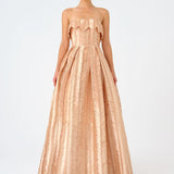 Straplez Yaka Prenses Kesim Uzun Abiye Elbise - 9050C - Şampanya