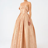 Straplez Yaka Prenses Kesim Uzun Abiye Elbise - 9050C - Şampanya