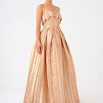 Straplez Yaka Prenses Kesim Uzun Abiye Elbise - 9050C - Şampanya