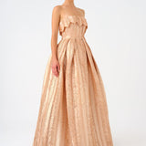 Straplez Yaka Prenses Kesim Uzun Abiye Elbise - 9050C - Şampanya