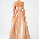 Straplez Yaka Prenses Kesim Uzun Abiye Elbise - 9050C - Şampanya