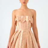 Straplez Yaka Prenses Kesim Uzun Abiye Elbise - 9050C - Şampanya