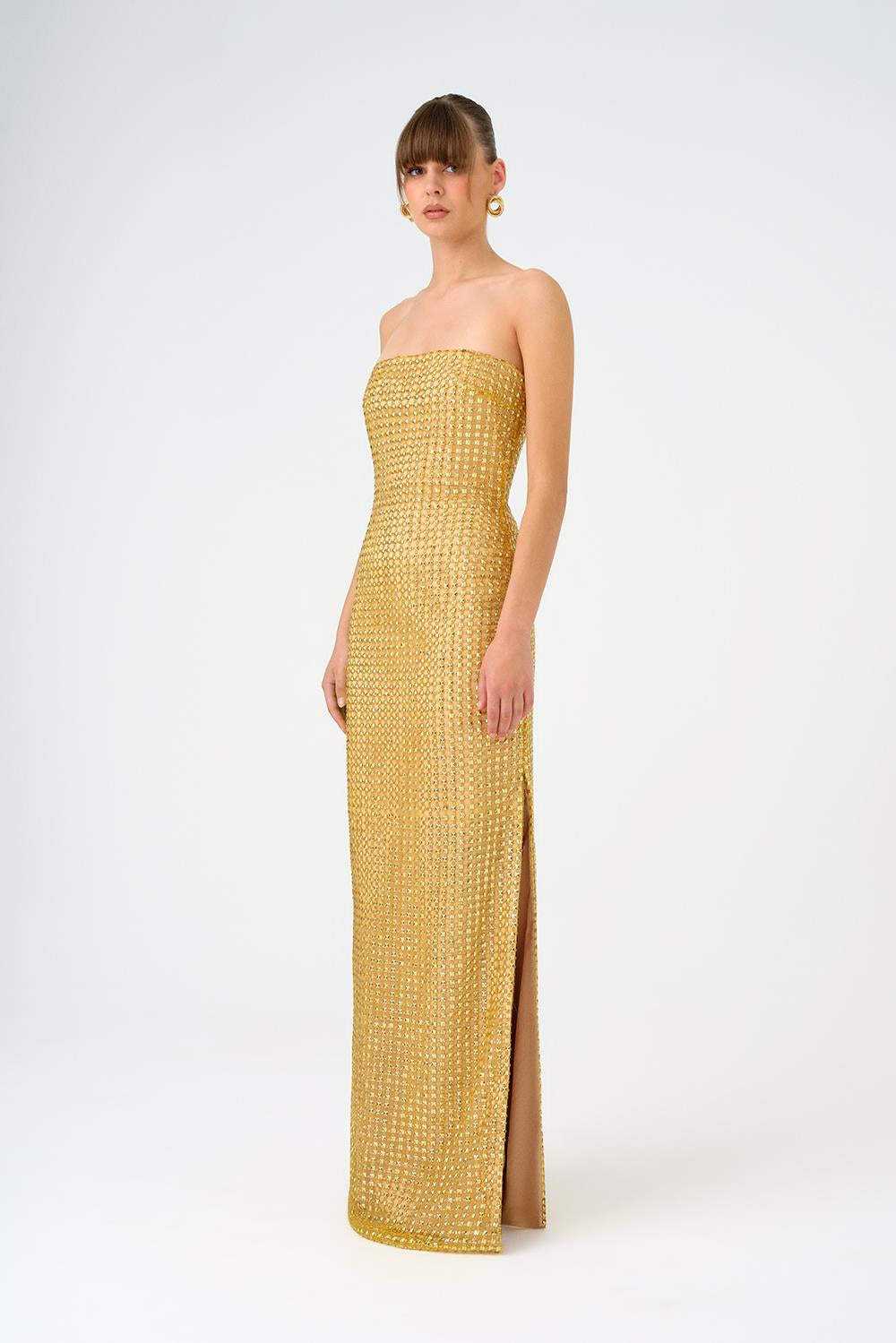 Strapless Collar Stone Long Evening Dress - 9149C