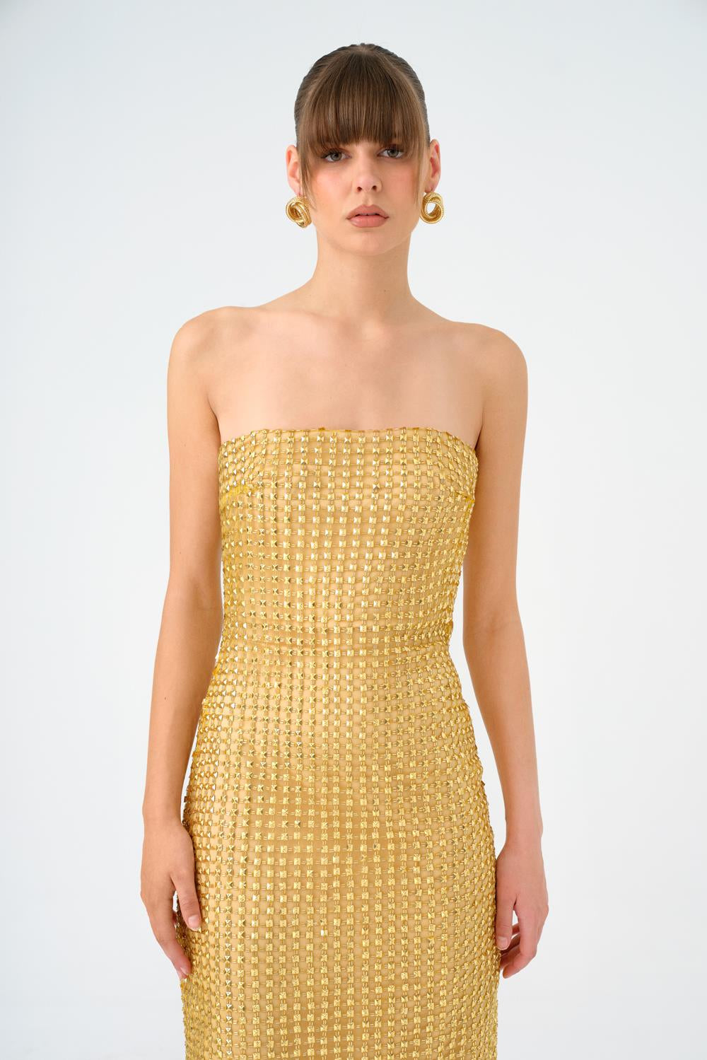 Strapless Collar Stone Long Evening Dress - 9149C