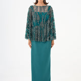 Long Evening Dress with Stone Embroidered Cape Straps - 9004C