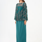 Long Evening Dress with Stone Embroidered Cape Straps - 9004C