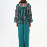 Long Evening Dress with Stone Embroidered Cape Straps - 9004C
