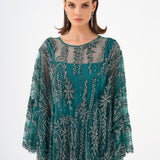 Long Evening Dress with Stone Embroidered Cape Straps - 9004C