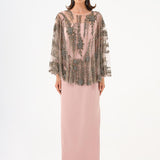 Long Evening Dress with Stone Embroidered Cape Straps - 9004C