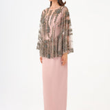 Long Evening Dress with Stone Embroidered Cape Straps - 9004C