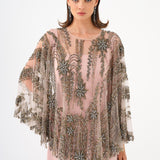 Long Evening Dress with Stone Embroidered Cape Straps - 9004C