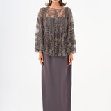 Long Evening Dress with Stone Embroidered Cape Straps - 9004C