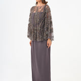 Long Evening Dress with Stone Embroidered Cape Straps - 9004C