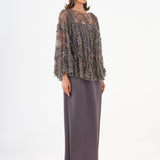 Long Evening Dress with Stone Embroidered Cape Straps - 9004C