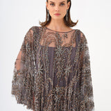 Long Evening Dress with Stone Embroidered Cape Straps - 9004C