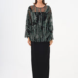 Long Evening Dress with Stone Embroidered Cape Straps - 9004C