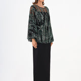 Long Evening Dress with Stone Embroidered Cape Straps - 9004C