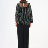 Long Evening Dress with Stone Embroidered Cape Straps - 9004C