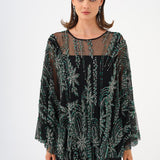 Long Evening Dress with Stone Embroidered Cape Straps - 9004C