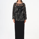 Long Evening Dress with Stone Embroidered Cape Straps - 9004C