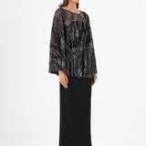Long Evening Dress with Stone Embroidered Cape Straps - 9004C