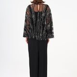 Long Evening Dress with Stone Embroidered Cape Straps - 9004C