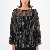Long Evening Dress with Stone Embroidered Cape Straps - 9004C