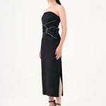 Stone Embroidery Detailed Strapless Midi Evening Dress - 9170C