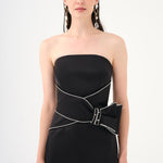 Stone Embroidery Detailed Strapless Midi Evening Dress - 9170C