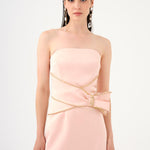 Stone Embroidery Detailed Strapless Midi Evening Dress - 9170C