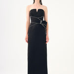 Stone Embroidery Detailed Strapless Collar Long Evening Dress - 9185C