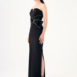 Stone Embroidery Detailed Strapless Collar Long Evening Dress - 9185C