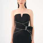 Stone Embroidery Detailed Strapless Collar Long Evening Dress - 9185C