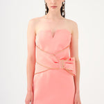 Stone Embroidery Detailed Strapless Collar Long Evening Dress - 9185C